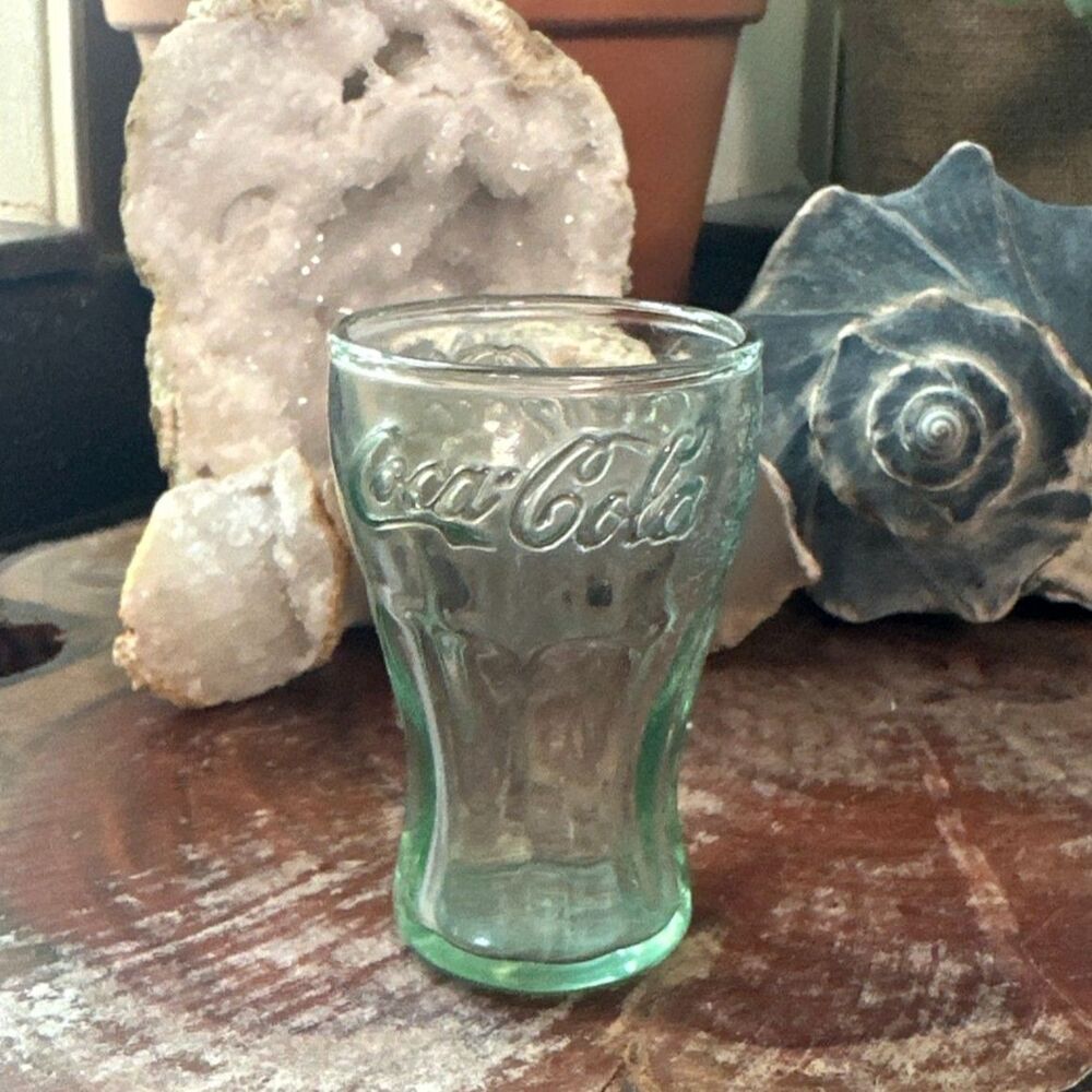 Vintage Libbey Coca-Cola Mini Green Glass Tumbler 3" Shot Juice Glass